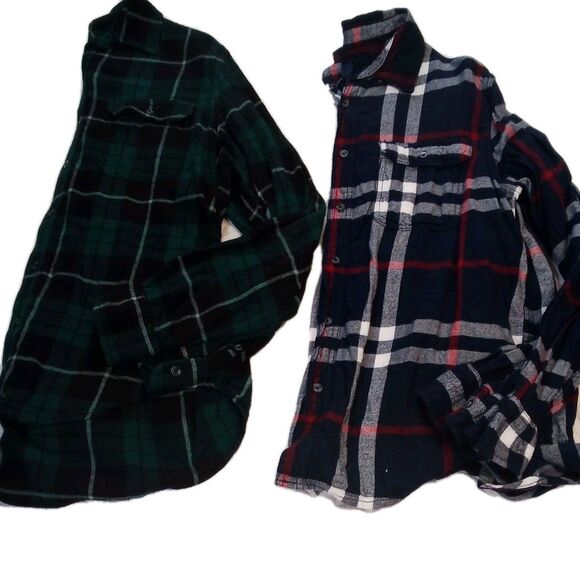 Men's George Flannel Long Sleeve Shirts Set Of 2 Size Medium Blue/Green - Picture 1 of 16